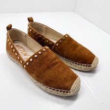 Sam Edelman Koda Brown Suede Espadrille Flats Studded Slip On Shoes 6