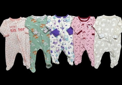 Baby Girl 0-3 Months Carter's Little Sister Sleeper Pajamas PJ Clothes Lot