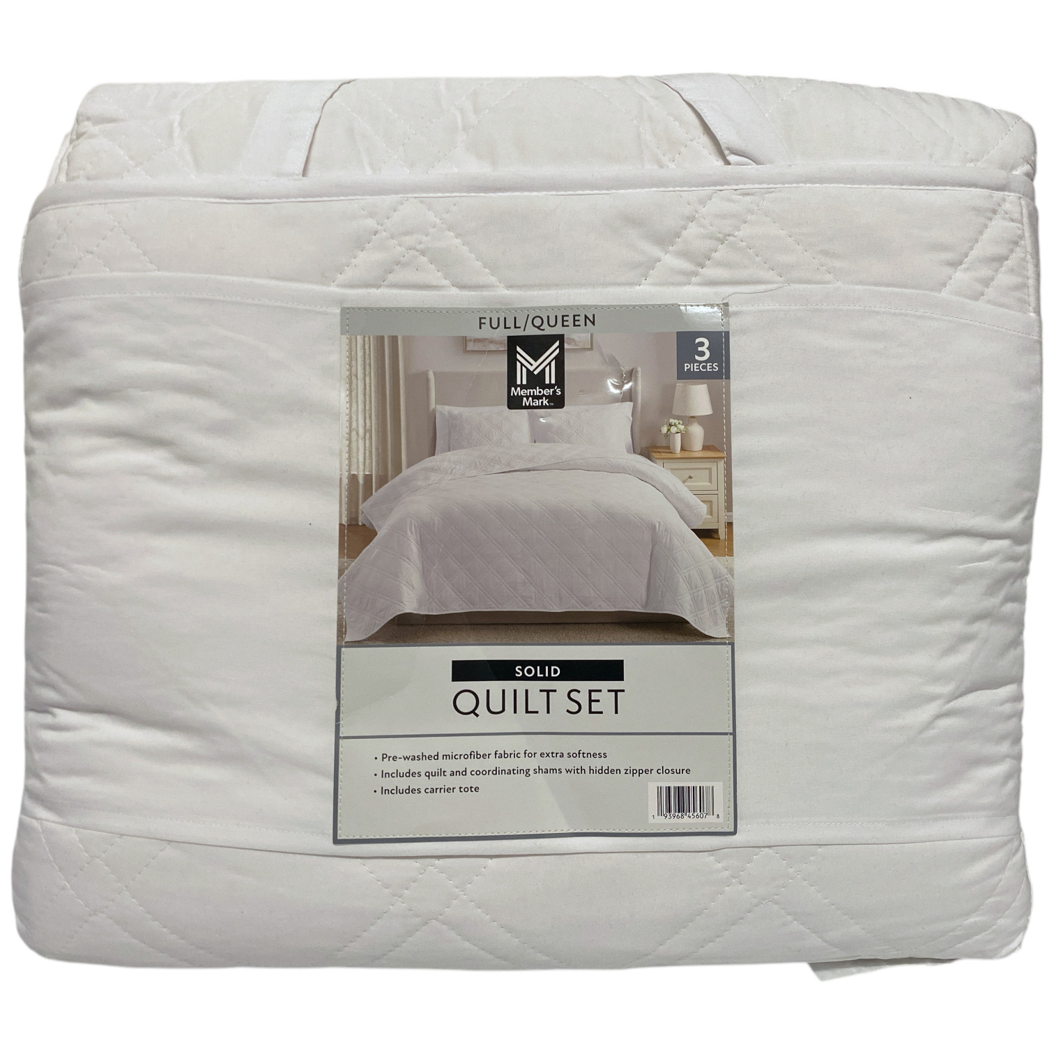 Member's Mark 3-Piece Solid Diamond Quilt Set, Full/Queen (White)