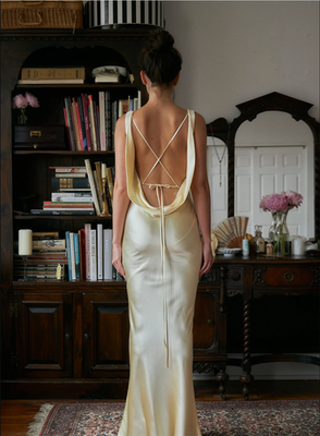 NWT Mirror Palais Plunging Back Cowl Dress in Butter Size XXS | eBay