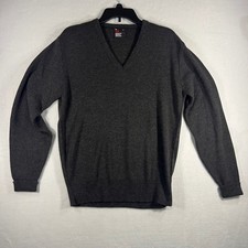 Robert Bruce Men's V Neck Sweater Dark Gray Heather Size L Made in USA Acrylic