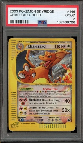 Pokemon Charizard Skyridge Crystal Holo Secret Rare #146 PSA 2