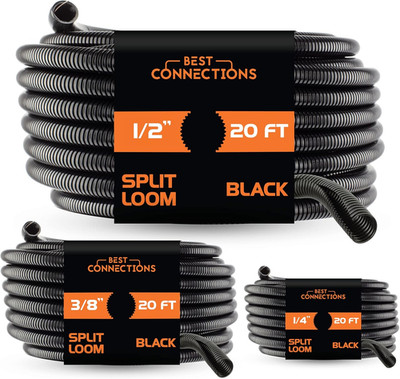 BEST CONNECTIONS 3-Pack (1/4'', 3/8'', 1/2'' X 20 Ft Each) Assorted Split Wire Loom