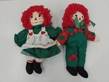 Vintage 1998 Snowden & Friends Raggedy Ann Andy Christmas Cloth Doll Set Pair