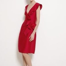Valentino Fuchsia Ruffle Rose V-Neck Silk Women's Dress 2009 Mothers Day Wedding