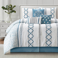 Blue California King Comforter Set, 7-Piece All-Season Bedding Ensemble