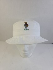 Polo Bear Ralph Lauren Bucket Hat Cap Embroidered Teddy White Youth Size 4-7