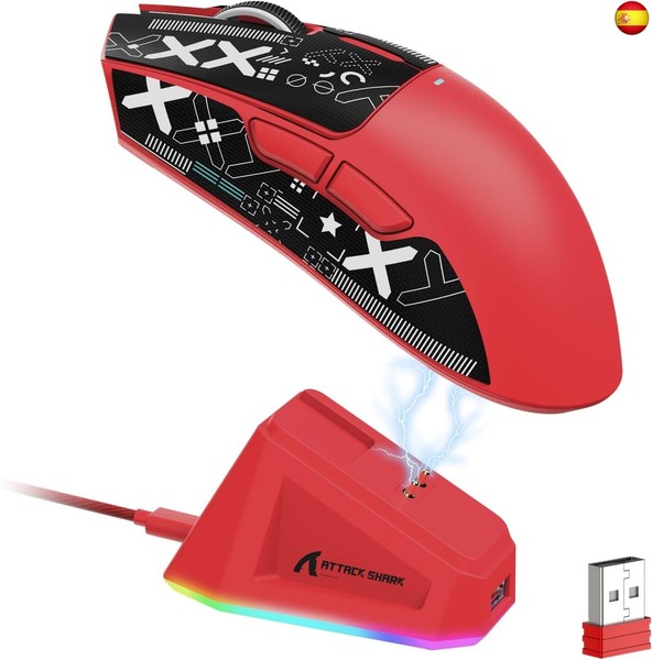 x Attack Shark X11 Ratón Inalámbrico para Juegos con Base de Carga Magnética RG