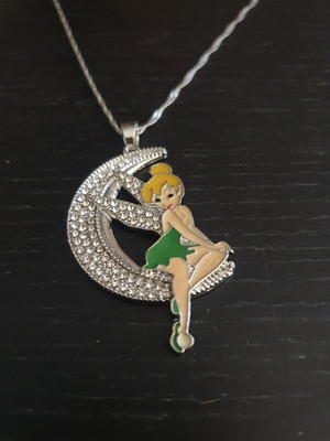 Silver Tone Rhinestones Disney Tinker Bell Fairy Pendant Necklace Chain