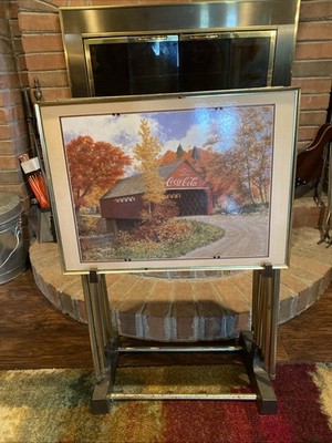 Set  Of 4  COCA COLA Covered Bridge TV Trays With Stands & Rack 1970 s