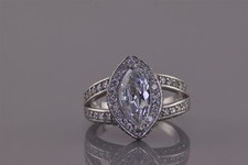 Sterling Silver Cubic Zirconia Marquise Halo Accented Split Band Ring 925 Sz: 6