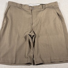 Greg Norman Chino Golf Shorts Men 34/10 Golden Brown Plaid Classy Wicking Flex