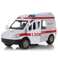 White Ambulance Vehicles Toys 132 Alloy Diecast Car Model with LightSound