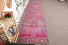 2,7x11,4 ft Turkish Runner Rug, Red Gray Vintage Moroccan Wool Rug