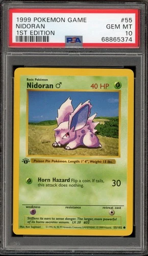 Pokemon Nidoran (Male) Base Set Shadowless 1st Edition #55 PSA 10 Gem Mint