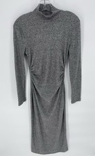 Zara Women's Midi Dress Medium Long Sleeve Ruched Capsule Wardrobe Grey