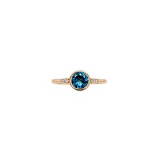 London Blue Topaz Ring w Natural Diamond Accents in 14K Yellow Gold Round 6mm