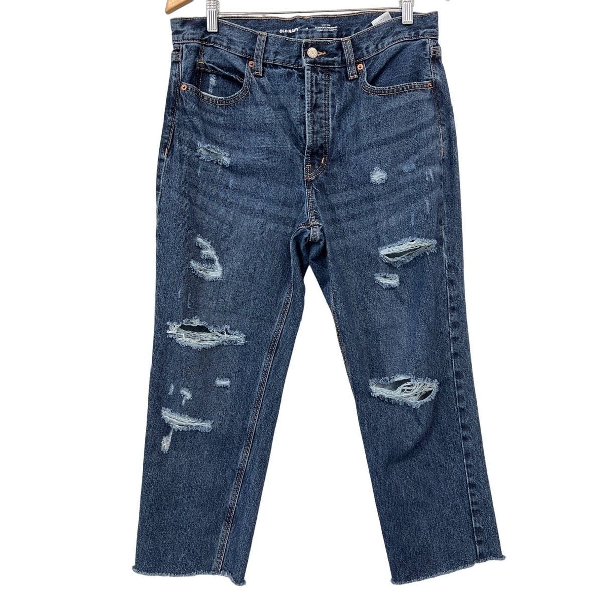 Old Navy High Rise Slouchy Straight Distressed Jeans Womens Secret Slim  Pocket