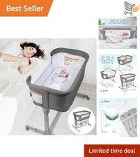 Baby Bassinet Bedside Sleeper Playpen Folding Portable Crib Grey