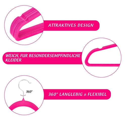 Kleiderbügel Samt Samtbügel Set 10-100 Stück Anti-Rutsch Hemdenbügel 360° Haken - Bild 5 von 12