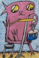 ACEO Cat Painting Original Collectible Abstract Music Folk Art Samantha McLean