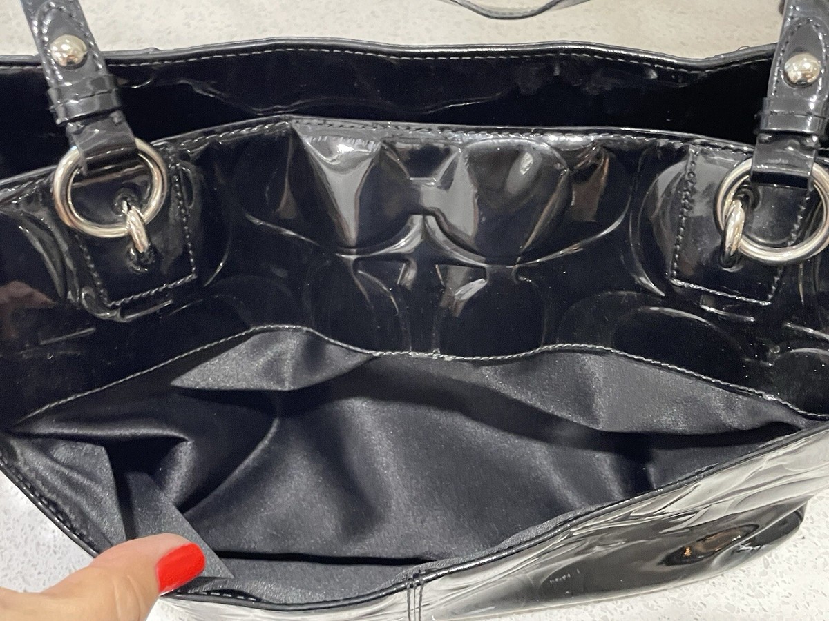 Coach Black Patent Leather Logo Handbag Shoulder Bag Purse Tote 2