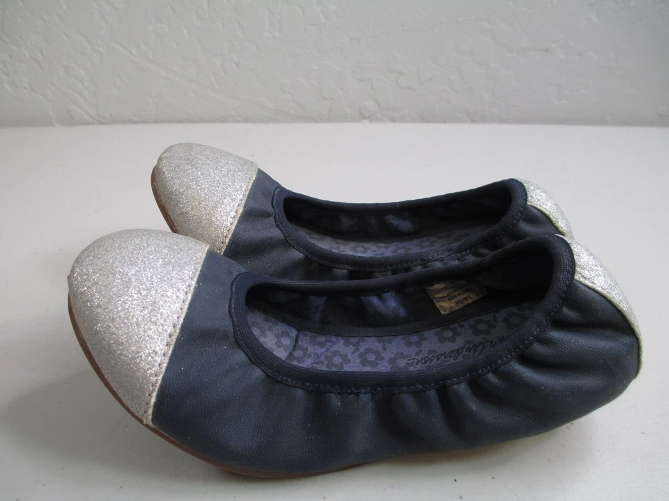 Hanna Andersson Greta 鞋码 13 女孩蓝色银色闪光芭蕾平底鞋  — 第 3/4 张图片