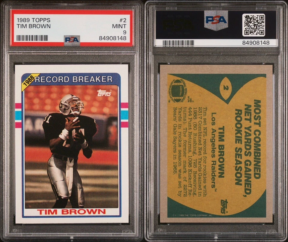 1989 Tim Brown Topps Record Breaker #2 HOF PSA 9 - Image 3 of 3