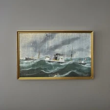 Italian Marina Painting Steambo Montegrappa Venice 1920