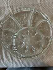 12 3/4” EAPG Deviled Egg Relish Tray Clear Glass Divided Serving Platter VINTAGE