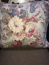 VTG Ralph Lauren Coastal Garden Floral Pillow 18 X 18 Tan Blue Red New