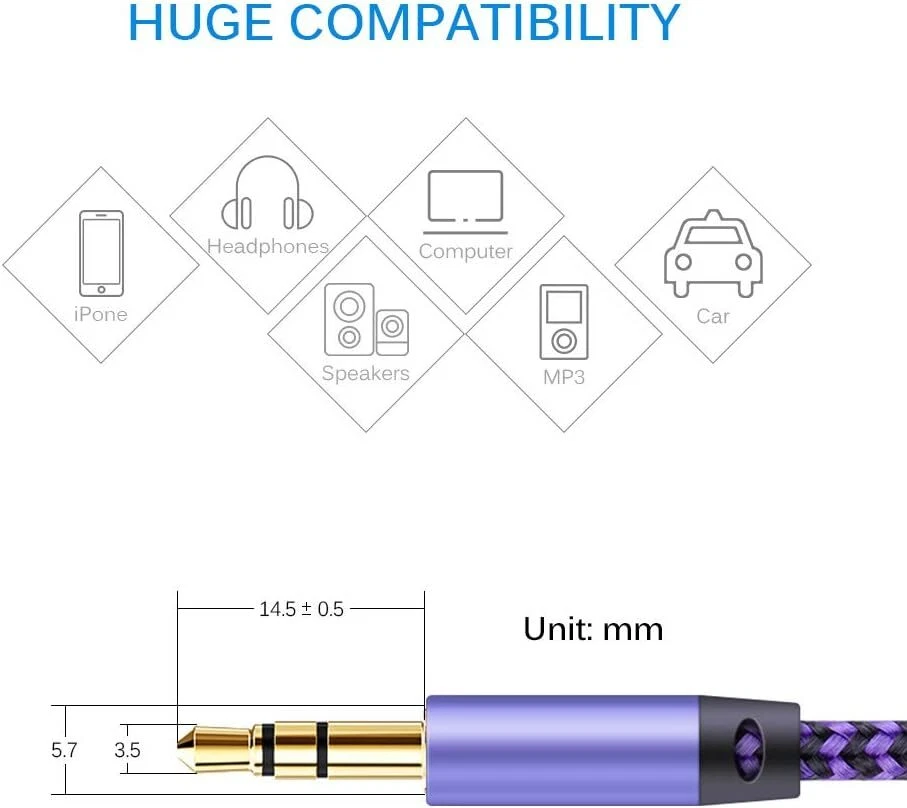 2PCS AUX Cable 3.5mm Jack Male to Male Stereo Audio Cord for PC iPod Car iPhone - Image 4 of 4