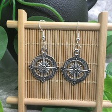 2  Silver-tone Compass Earring Set Boho Retro Dangle Drop New Free Ship 9631