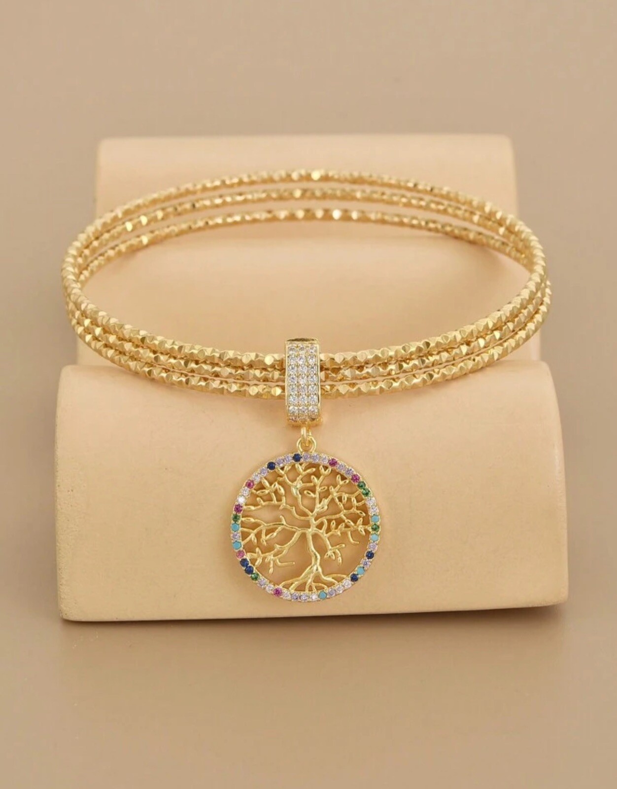 Bracelet multi rangs doré en acier inoxydable et zirconium pour femme