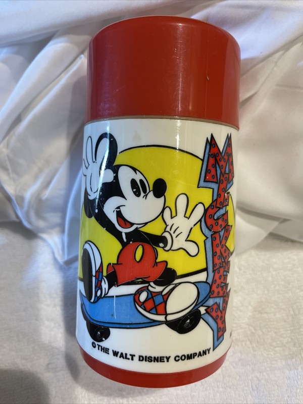 Vintage Mickey Mouse Skateboarding Aladdin Thermos The Walt Disney Co - VINTAGE