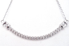 10K WHITE GOLD .25CTW ROUND/BAGUETTE DIAMOND CURVED BAR NECKLACE