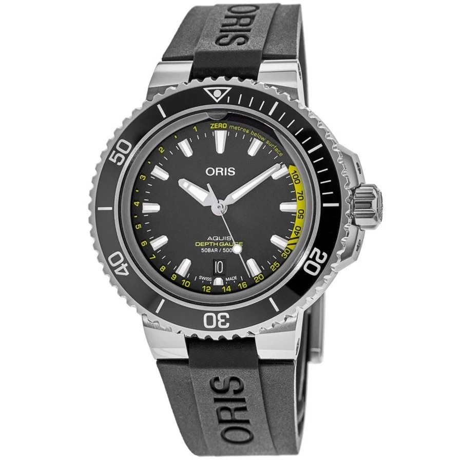 Nuevo reloj para hombre Oris Aquis calibre de profundidad esfera negra 01 733 7755 4154-Set RS