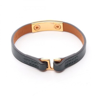 アクセサリー HERMES Gold Leather Bangle Bracelet HERMES Micro Rival Bracelet Bangle leather Gold Plated Green Used