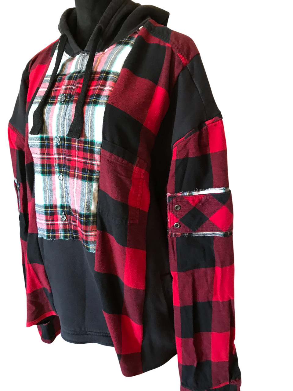 Upcycled Patchwork Hoodie: Boho Grunge Flannel Sw… - image 7