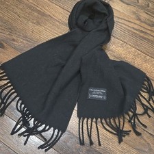 Christian Dior Vintage Black Scarf with Fringe