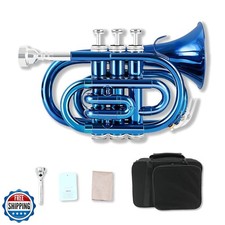WUQIMUSC Brass Pocket Trumpet Bb Key Nickel Plated with Mouthpiece 7C, Cleani