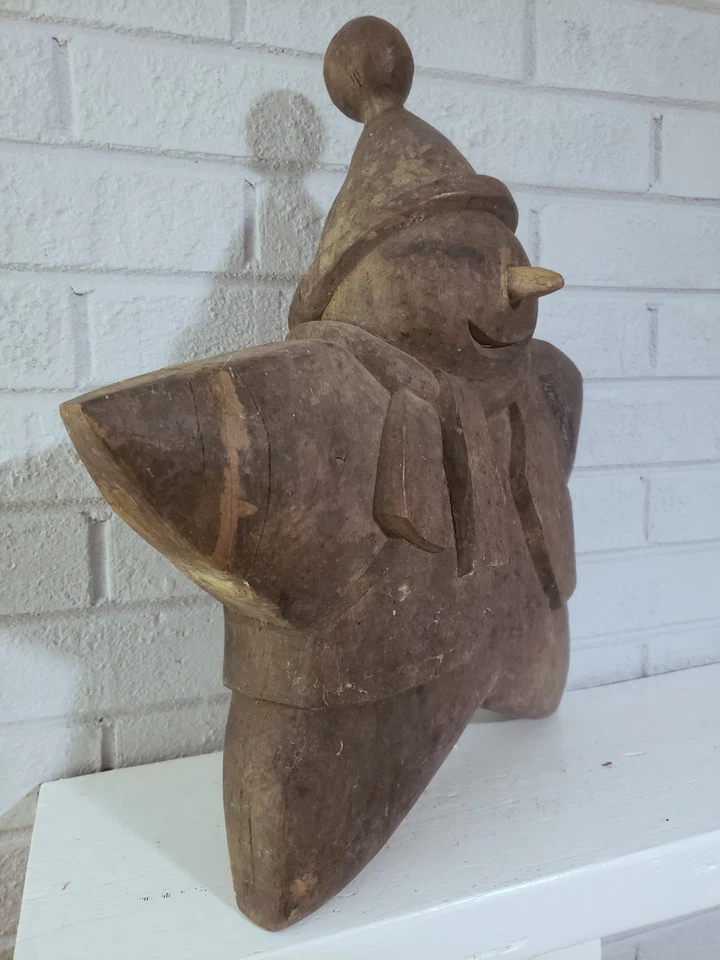 17" Old Snowman Star Woodcarving Used as a Mold for Making Paper Mache Figurine - Image 3 of 4