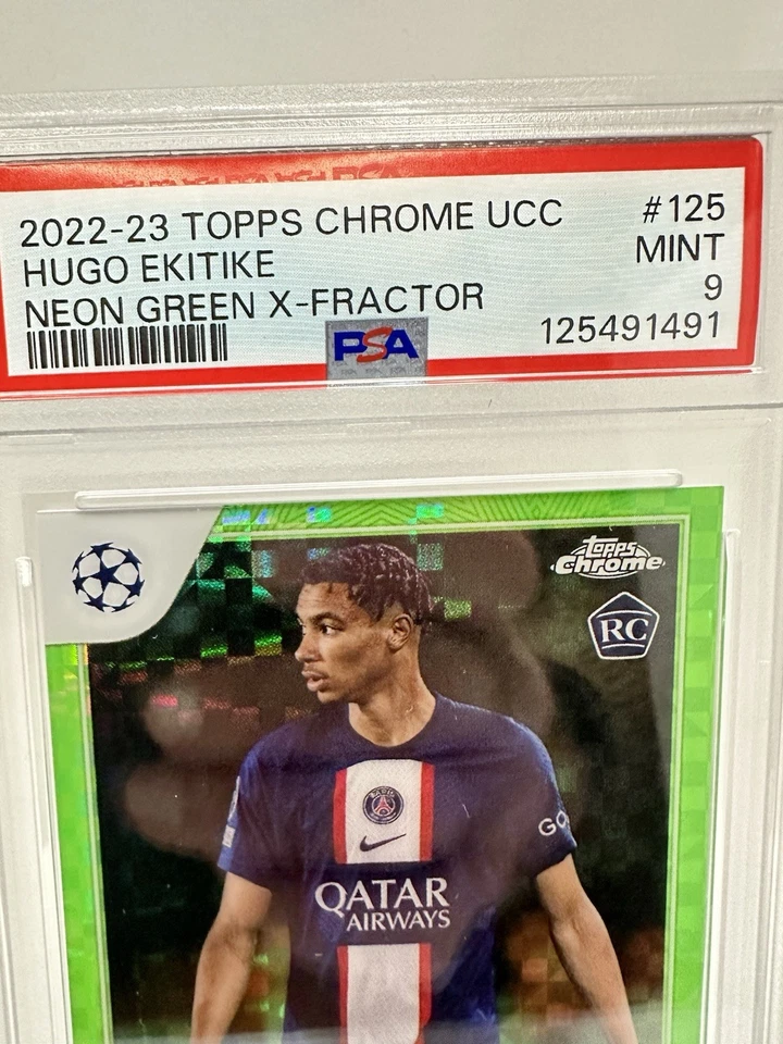 2022-23 Topps Chrome UEFA Hugo Ekitike Rookie Neon Green X-Fractor 334/399 PSA 9 - Image 2 of 4