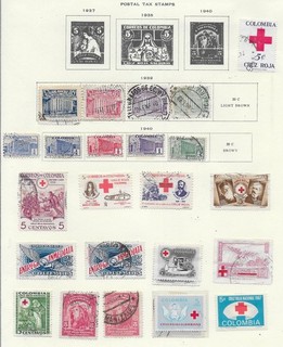 26 estampillas de reverso de libro de Colombia de álbum antiguo de calidad