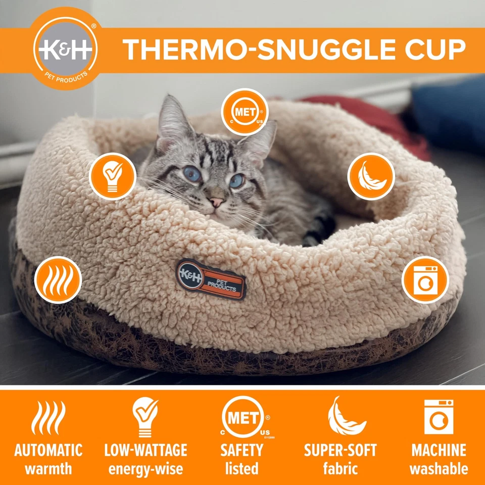 Heated Cat Bed Indoor, Thermo-Snuggle Cup Bomber Soft Heated Pet Bed for Larg... - Изображение 3 из 4