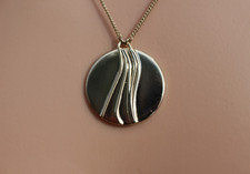 EMBOSSED DISC Pendant NECKLACE Delicate Fine 44cm GOLD Tone Chain