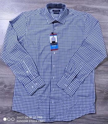 #ad Nautica Dress Shirt Adult Medium Blue 15 15.5 32 33 Slim Fit Work Uniform Mens $18.97