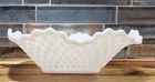 Vintage Milk Glass Diamond Cut Hobnail Candy Dish 6" Ruffled Edge Square