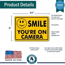 2PK Yellow "Smile You're On Camera" CCTV Security Sign (Business)