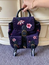Y2K Juicy Couture Blue Velour Floral Embellished Mini Backpack